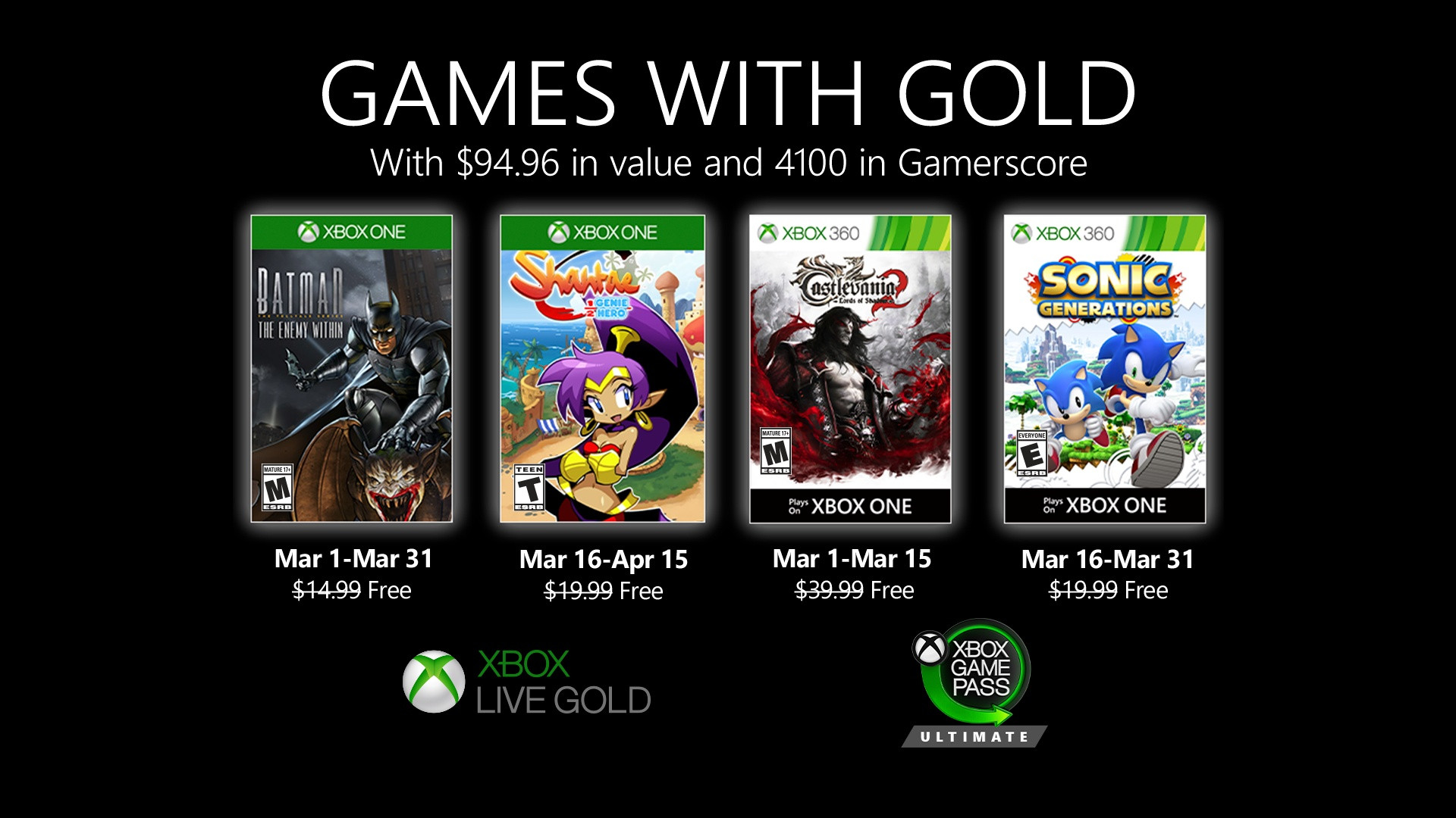 xbox one gold games march 2020
